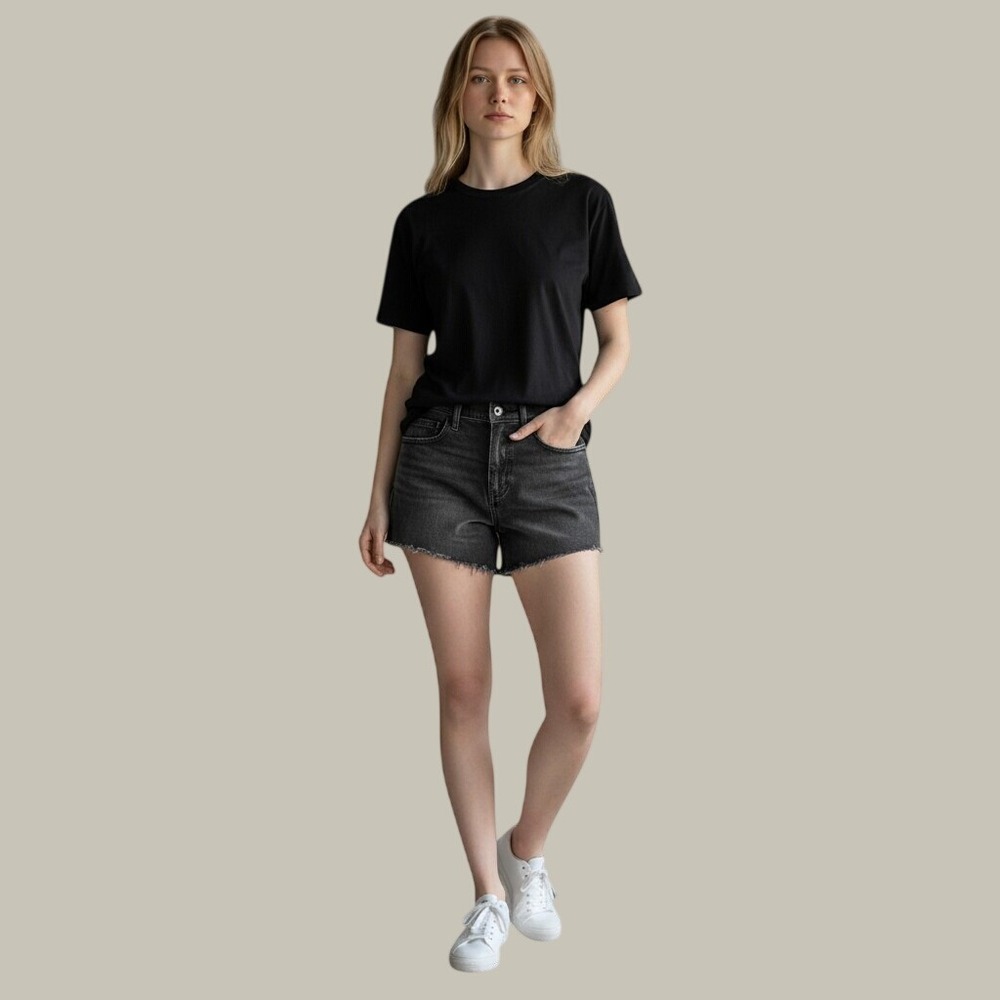 GAP Denim Jean Shorts Washed Black Gray‎ Size 30 Cut Off Stretch High Rise CUTE